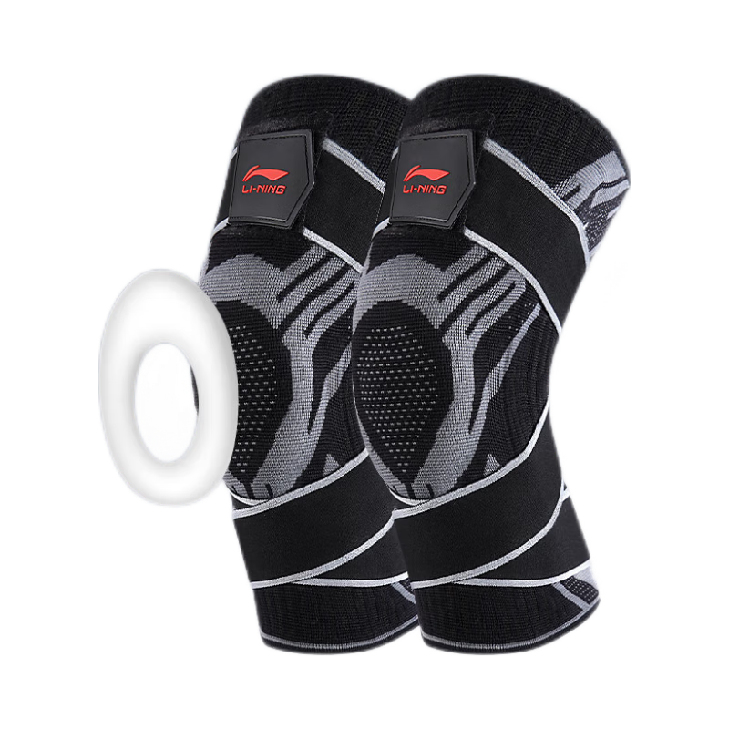 Li-Ning Knee Pads for Sports Running, Two-Pack, Meniscus Protection, Patellar Strap, Basketball Football Badminton Hiking Knee Support, Black, Size L
