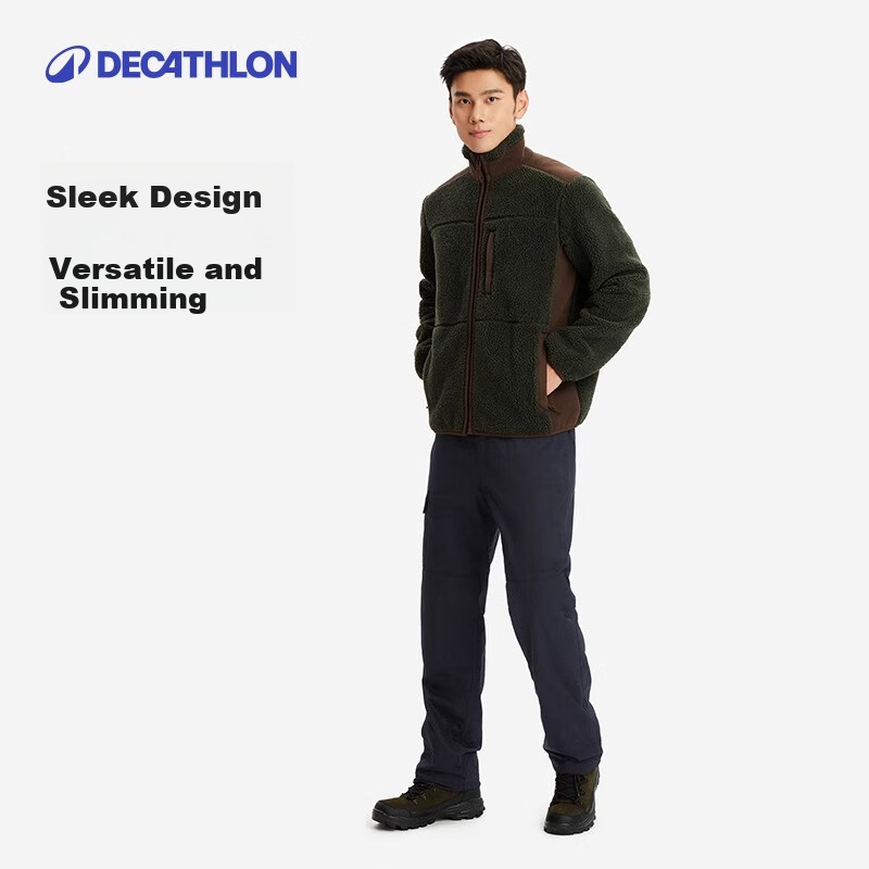 DECATHLON Outdoor Sports Casual Pants, Long Trousers, Workwear for Men, Autumn Fleece-Lined Warm Pants, Army Green, S-4228356