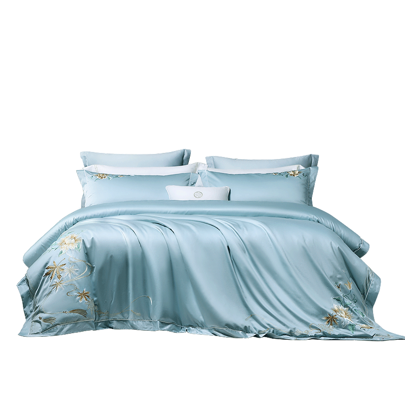 FUANNA Pure Cotton Bedding Set, 120s Long-Staple Cotton Sateen Class A Single/double Full Cotton Set, 230*229cm, Blue