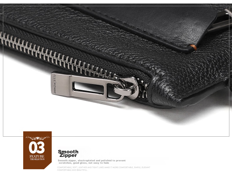 ELLE HOMME Business Men's Clutch, Soft Top-Grain Leather Envelope Bag, Large Capacity Multi-Compartment Handbag EB084800101 Black, Birthday Gift for Boyfriend 10