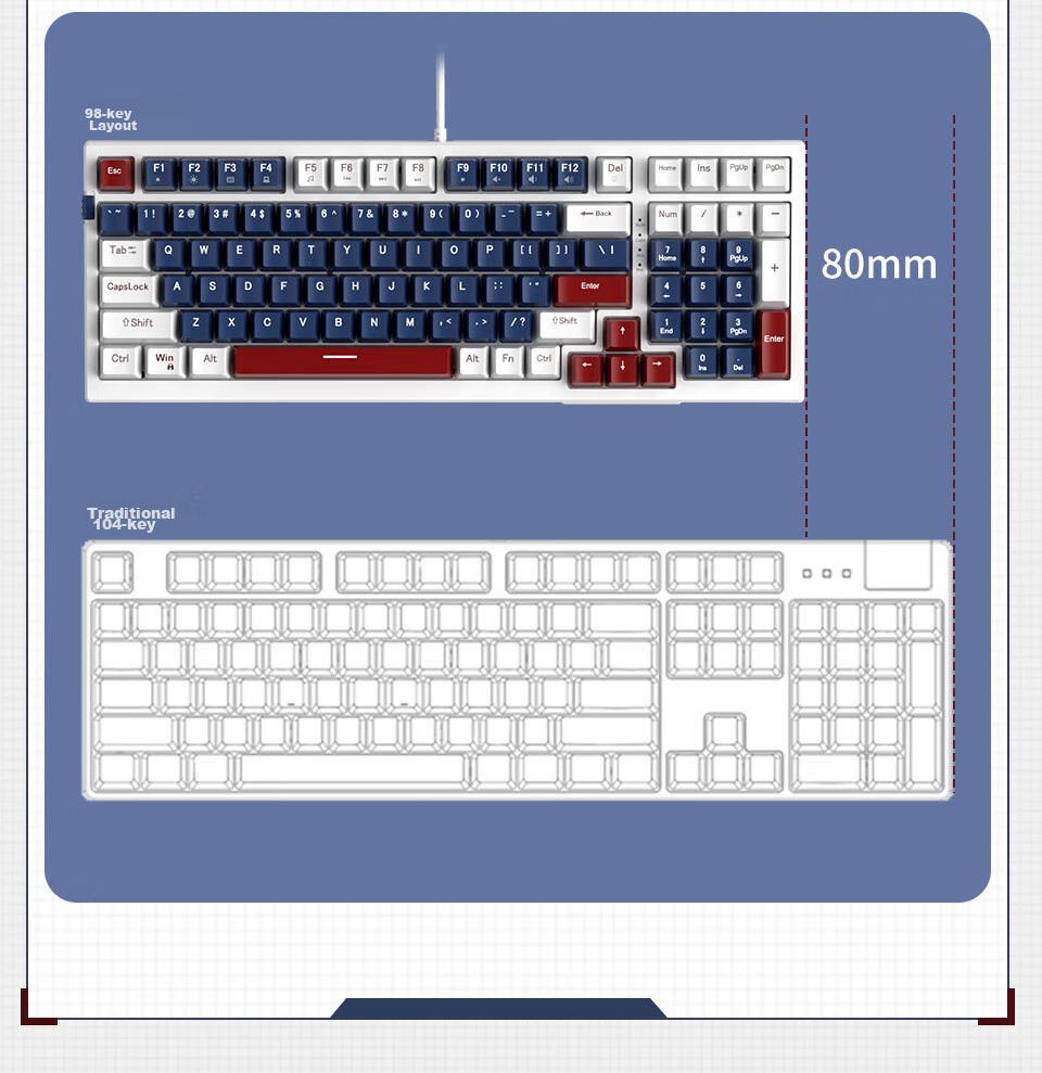 MageGee SKY 98 Hot-Swappable Mechanical Keyboard Gaming E-Sports Keyboard 98-Key Business Office Keyboard Comfortable Feel Keyboard Computer Laptop Keyboard Gray Black Red Switches 6