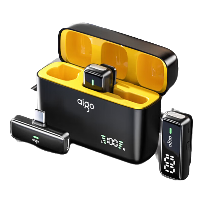 Aigo S16 Wireless Microphone, Clip-On Microphone with Two Mics, Small Bee Vlog Interview Outdoor Live Streaming Special Equipment, Mobile Phone Audio Microphone, Compatible with Apple And Android