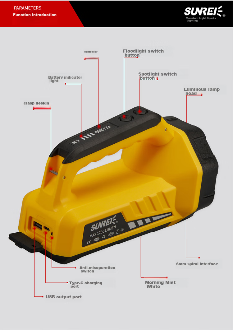Shanlishi Tanchang 1200 Bright Yellow Multifunctional Emergency Rescue Flashlight, High-Intensity Long-Range Outdoor Searchlight, Handheld Lamp 15
