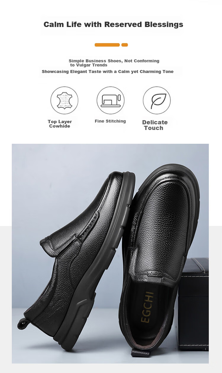 EGCHI Men's Leather Shoes, Top-Grain Cowhide Slip-On Loafers, Business Casual Footwear for Men, J7276, Black, Size 38 6