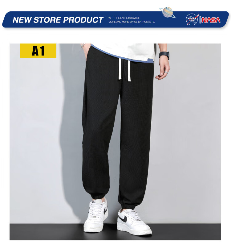 NASA GISS Casual Pants for Men, Loose Fit with Drape, Herringbone Trousers, Wide-Leg Slimming Straight Pants, Black Straight Leg, Size M 1