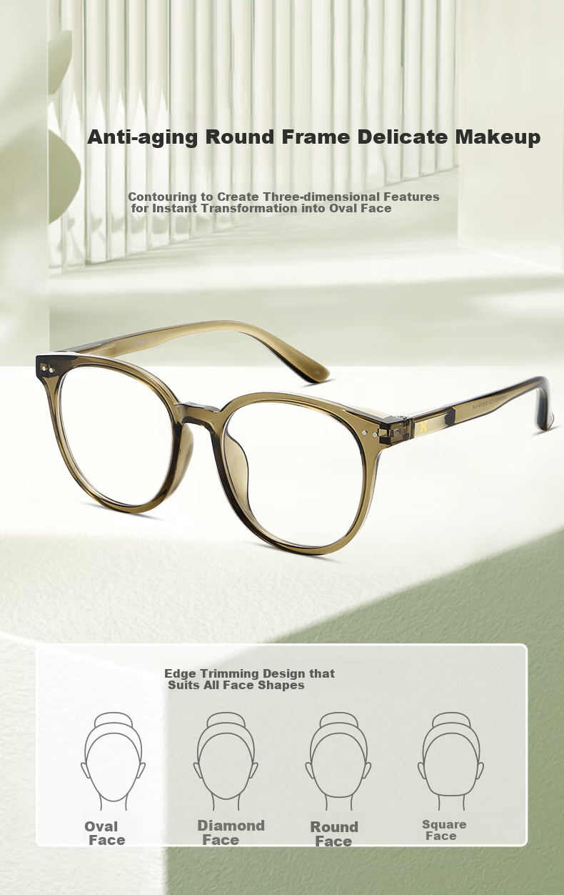 LOHO Ultra-Light Round Frame Glasses for Women, Suitable for Myopia, Cold Tea Color, Face-Slimming Effect, Bare Face Look, Blue Light Blocking, Frame with Prescription Zeiss Lenses 2