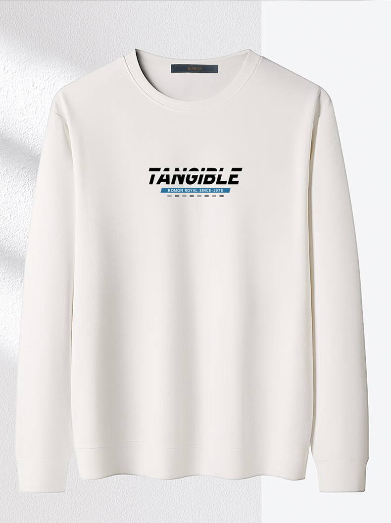 ROMON Men's Sweatshirt, Spring Round Neck Long Sleeve T-Shirt, Base Layer, Trendy Loose Casual Jacket, Men's Clothing, WR White, XL 1