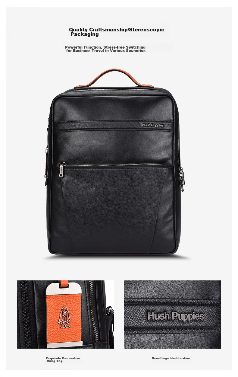 Hush Puppies Leather Backpack for Men, Top-Grain Cowhide Laptop Bag, 14-Inch Business Casual Travel Backpack, Birthday Gift 7