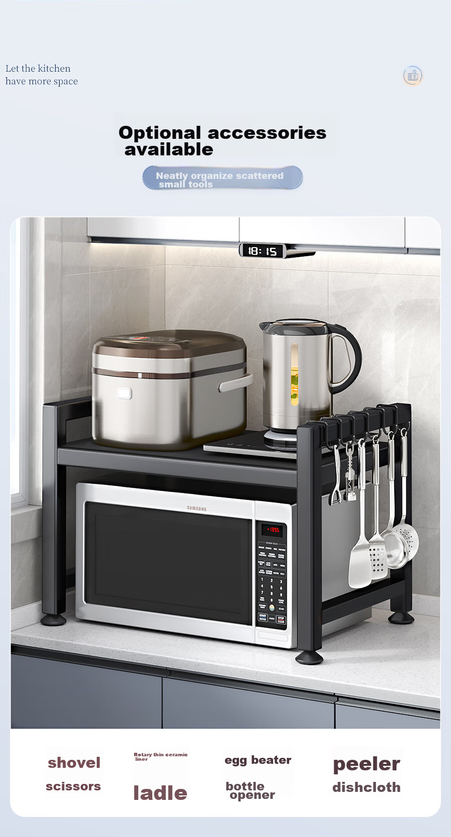 Jiabangshou Kitchen Storage Rack, Microwave Oven Shelf, Extendable Double-Layer Thickened Oven Rack, Kitchen Storage Shelf 5