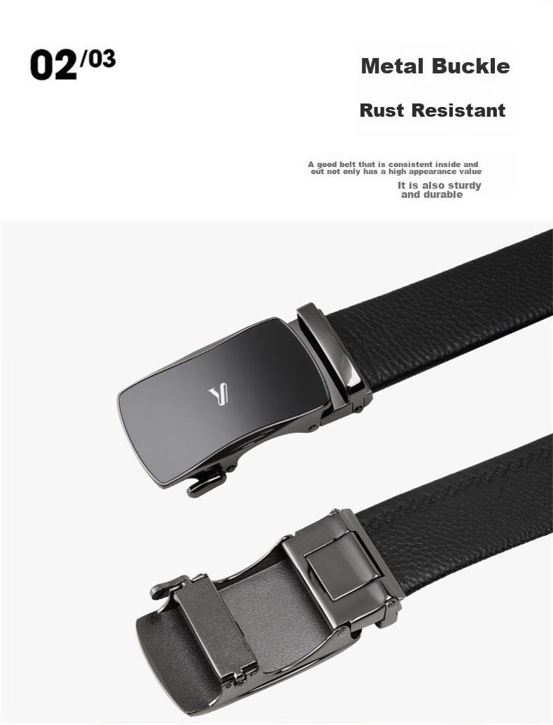 Yierkang, Gift for Boyfriend Or Father, Top-Grain Leather Automatic Buckle Belt, Trendy Suit Trouser Belt, Men's Leather Belt, Black 6