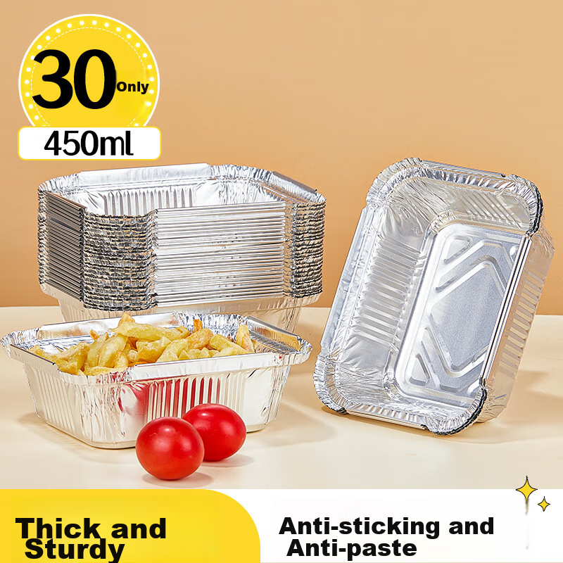 YOUAO Air Fryer Aluminum Foil Trays, 450ml*30 Pieces, Disposable Food Containers, Barbecue Oven Baking Pans