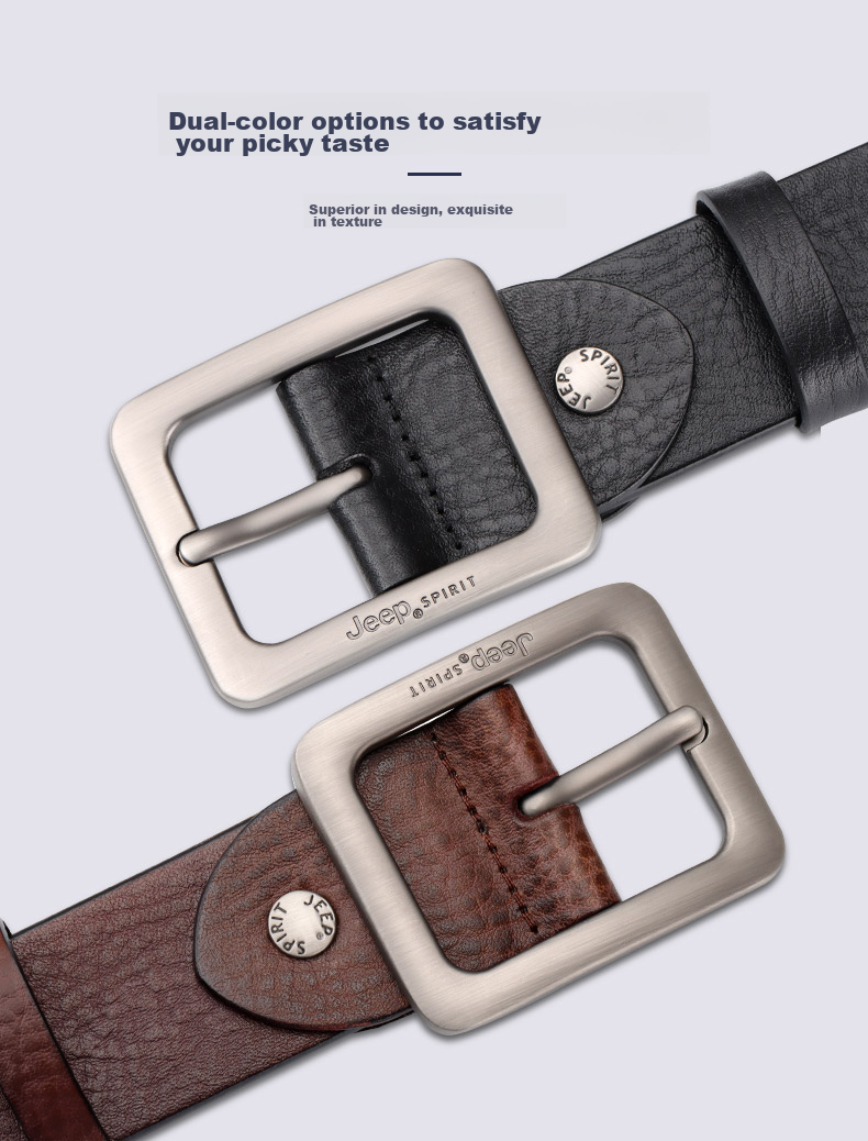 JEEP SPIRIT Men's Belt with Pin Buckle, Top-Grain Leather, Casual Business Trouser Belt, Birthday And Father's Day Gift for Young And Middle-Aged Me 11