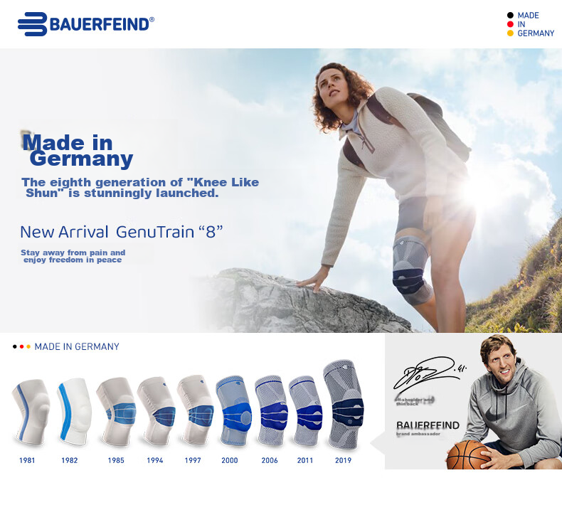 BAUERFEIND Silver Titanium Black Non-Slip Size 0, German Original Sports Knee Pads, Basketball Running Protective Gear GenuTrain, Single Pack 1