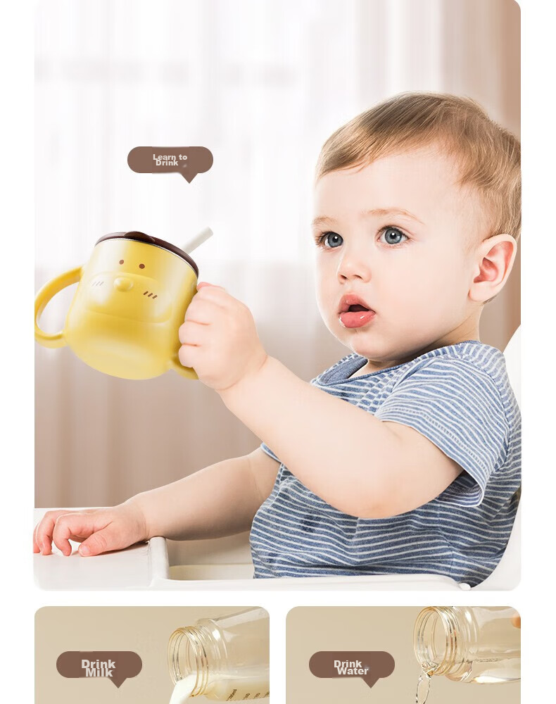 YEEHOO Children's Water Bottle, Baby Milk Cup with Straw, Sippy Cup for Ages 1-3 8