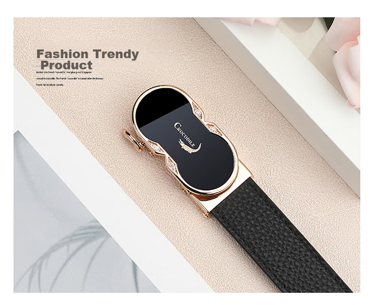 CROCODILE Top-Grain Leather Women's Belt with Automatic Buckle, Fashionable Business Style Waistband for Men's Trousers, Birthday Gift for Women 3609 4