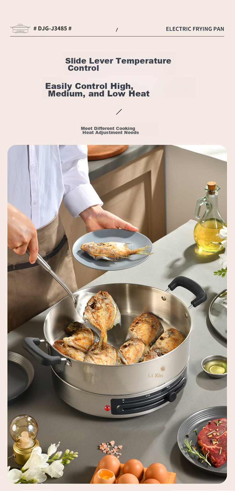 Liven Electric Griddle, Household Electric Frying Pan, 304 Stainless Steel, No Coating, Electric Pancake Maker, 34cm Enlarged, 85mm Deepened, Sandwich Breakfast Machine, DJG-J3485 10