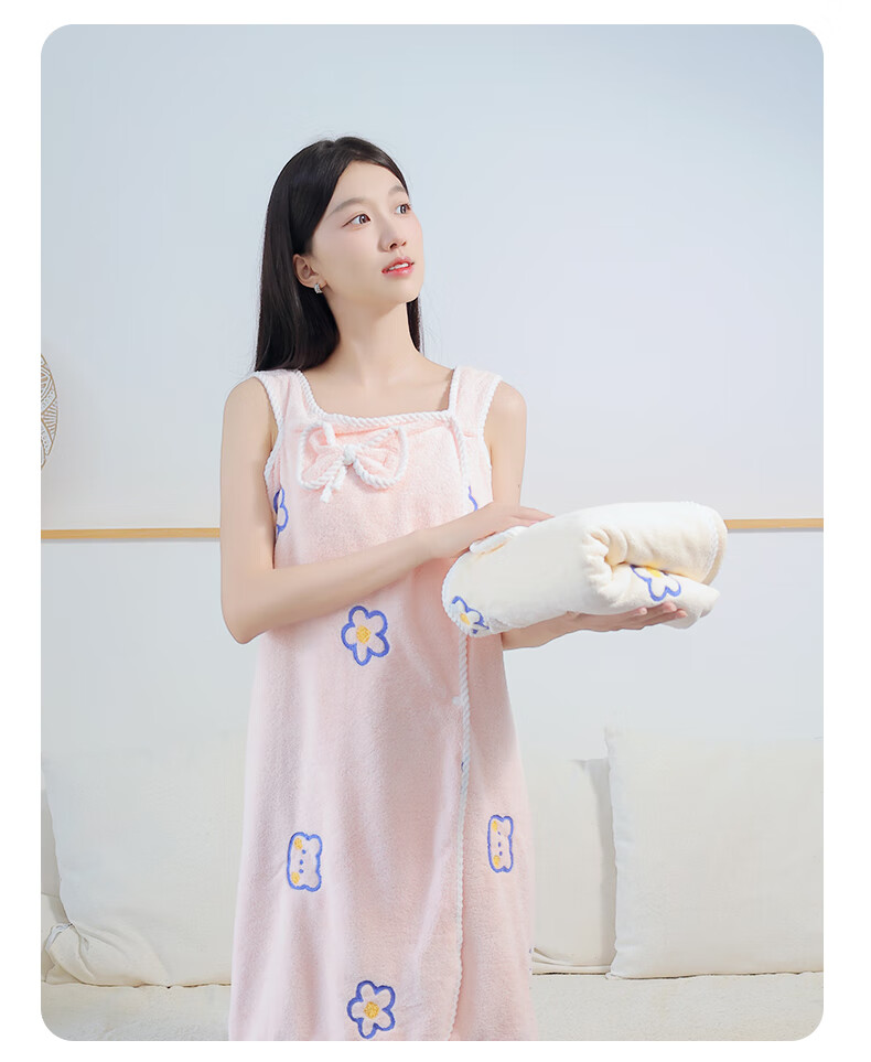 MINISO Wearable Bath Towel, Bathrobe, New Style for Women And Adults, Home Use, Absorbent Wrap Towel, Beige 22