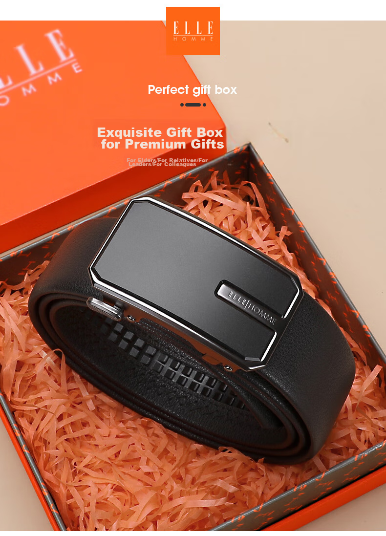 ELLE HOMME Men's Belt, High-Quality Top-Grain Leather Automatic Buckle Waistband, Business Formal Trouser Belt, Birthday Gift for Me 1
