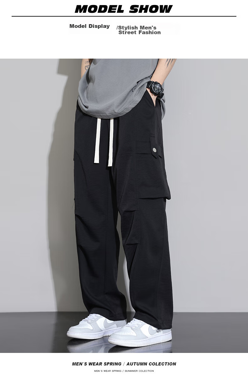 Dingfengbaoluo Casual Pants for Men, Summer Heavyweight Trendy Brand, Loose-Fitting Joggers, Fashionable Versatile Athletic Sweatpants, K602 Black 2XL 5