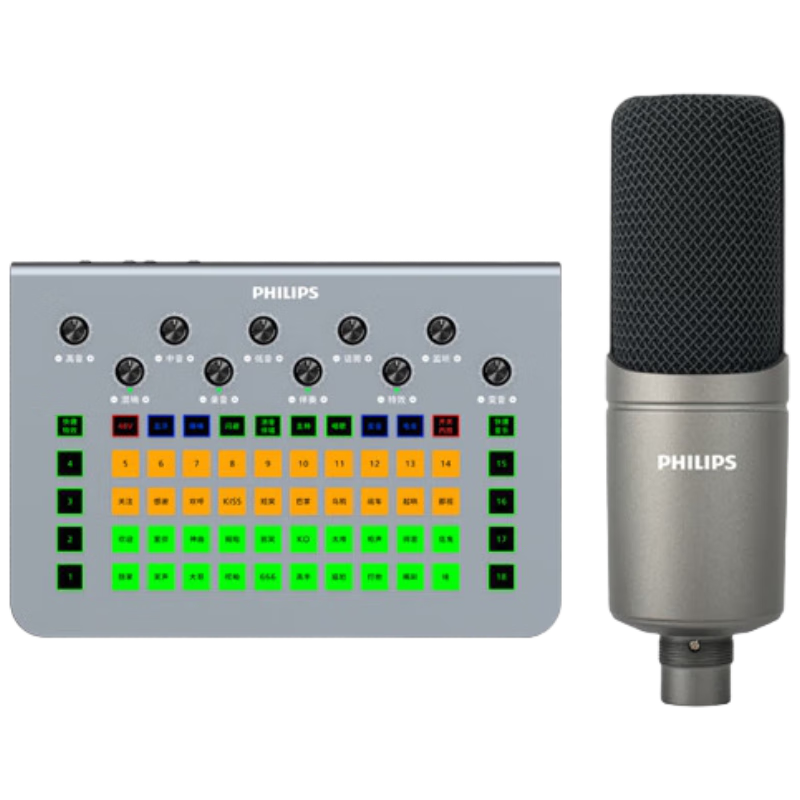 Feilipu 48V Mobile Phone And Computer OTG Live Streaming Bluetooth Accompaniment Long Battery Life Sound Card Professional Recording Live Streaming Equipment DLM3027 Sound Card + DLM9316 Large Diaphragm 48V Microphone Set