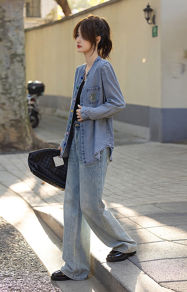 Dme [100% Lyocell Fiber] Spring Light Luxury Chinese Style Embroidered Shirt, Stand-Up Collar, Colorful Button Blouse, Women's Top 10
