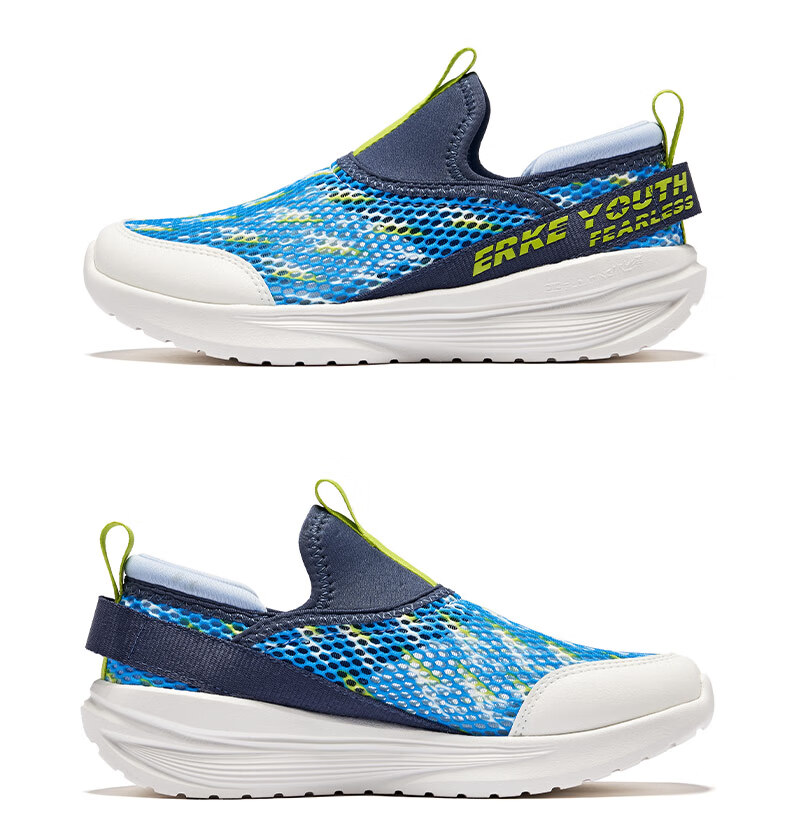 ERKE Children's Shoes, Boys And Girls Casual Sneakers for Kids, Slip-On Breathable Sports Shoes, Black/fluorescent Glossy Green, Size 36 47