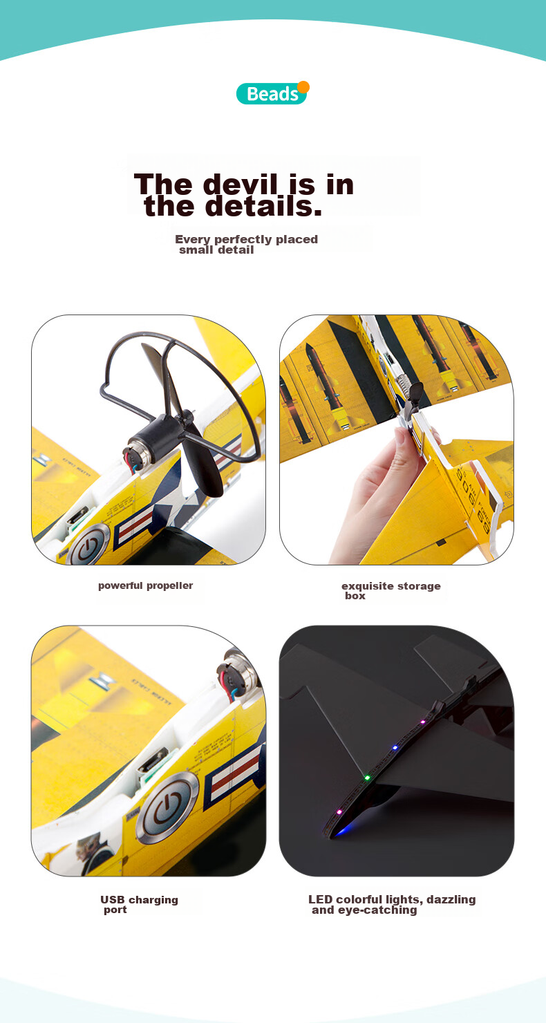 Babamama Glider Toy Airplane, Frisbee, Hand-Thrown Foam Airplane, Outdoor Model Aircraft, Rechargeable Children's Toy 8