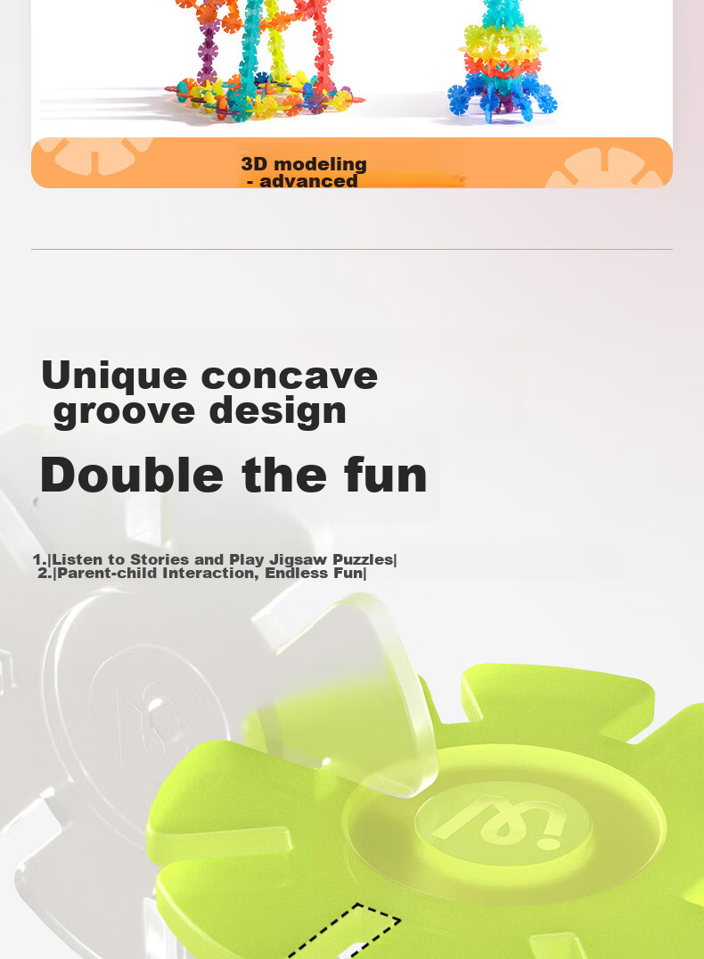 MiDeer Building Blocks, DIY Assembly Toy, Gift for Boys And Girls, Transparent Colorful Snowflake Pieces - 200pcs Children's Gift 11
