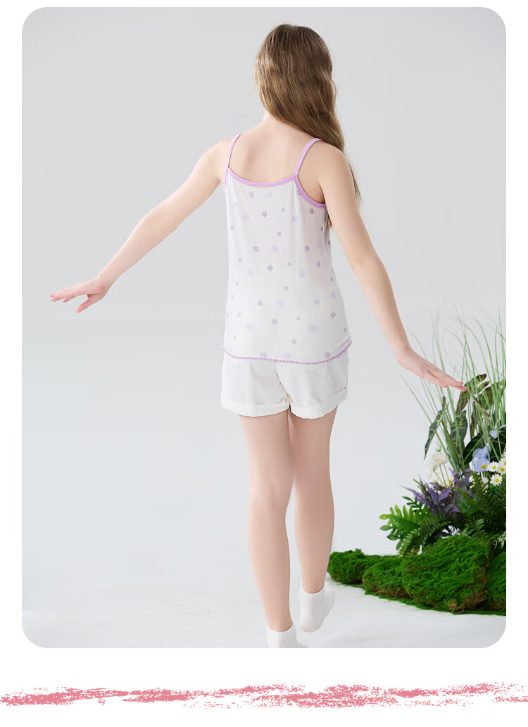 MiiOW Children's Tank Top, Girls' Summer Thin Modal Camisole, Baby Girl Undershirt, Inner Wear, Two-Piece Set 14