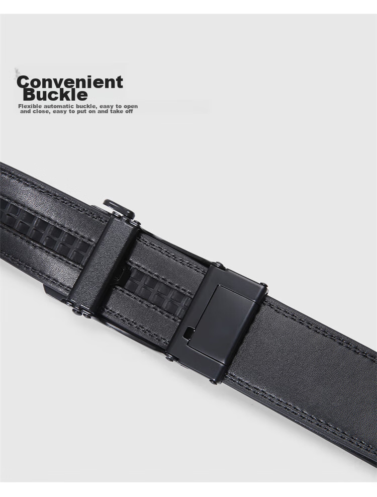 HONGU Men's Belt with Automatic Buckle, Top-Grain Leather Waistband, Gift Box Packaging, 120cm, Birthday Present 8