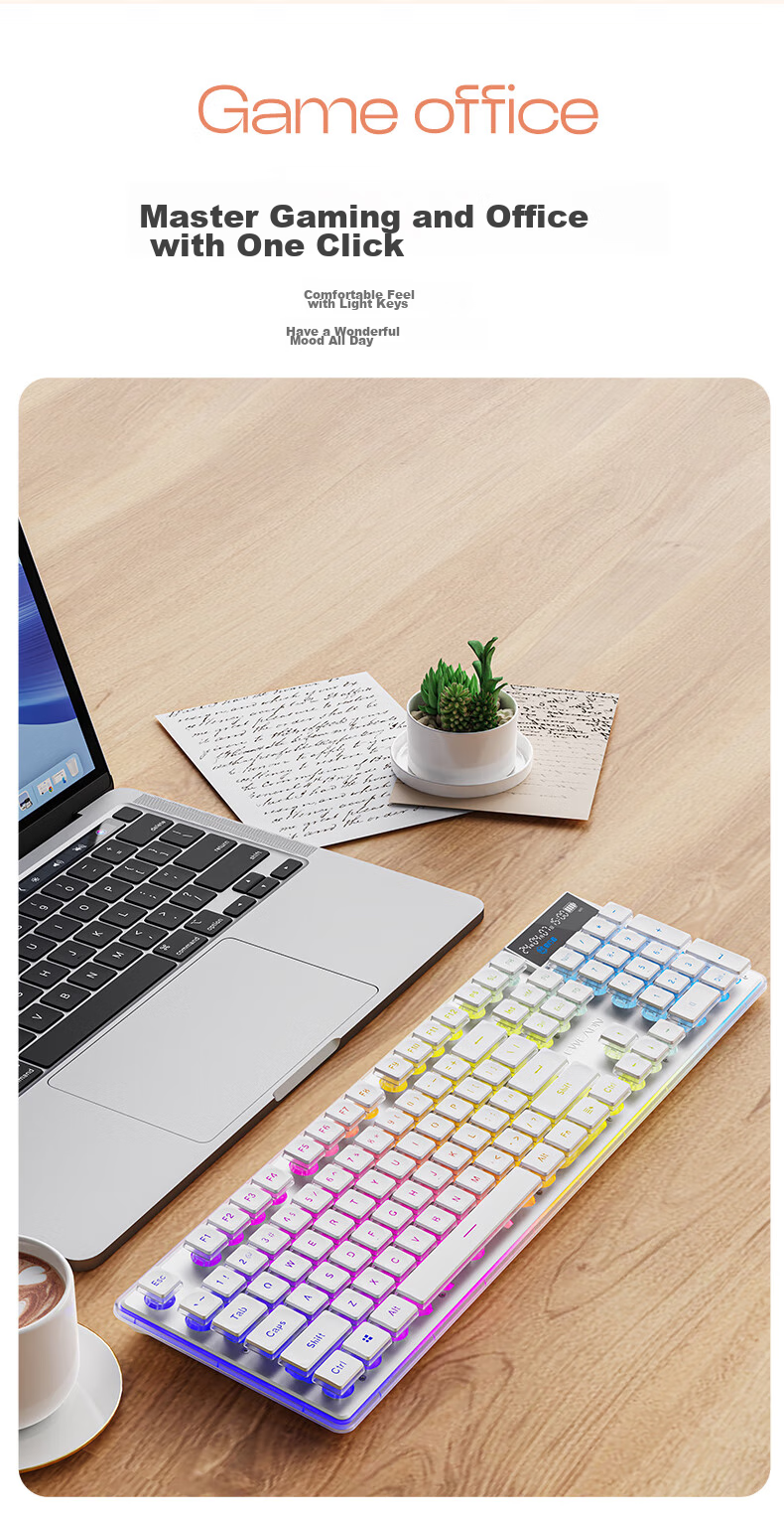 EWEADN V3pro Wireless Bluetooth Wired Tri-Mode Keyboard And Mouse Set with Real Mechanical Feel, Low Noise, Slim Design for Gaming And Office Use on Laptops, Desktop Computers, IPad Universal External Peripherals 3
