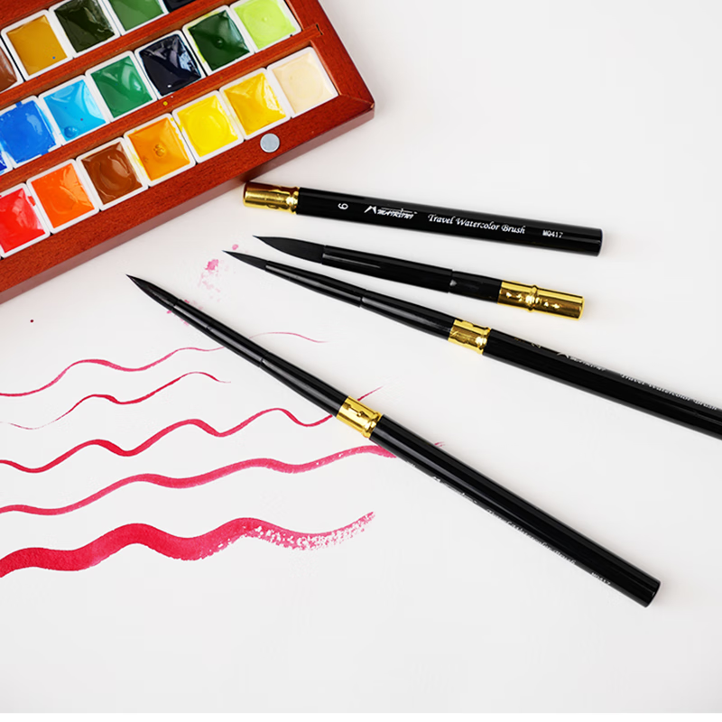 MAIRTINI Black Swan Travel Watercolor Brush, Nylon Bristle, Portable Metal Handle, Paint Brush, Professional Art Student Painting No. 1 Single Piece, Academy Grade MQ417-01 13