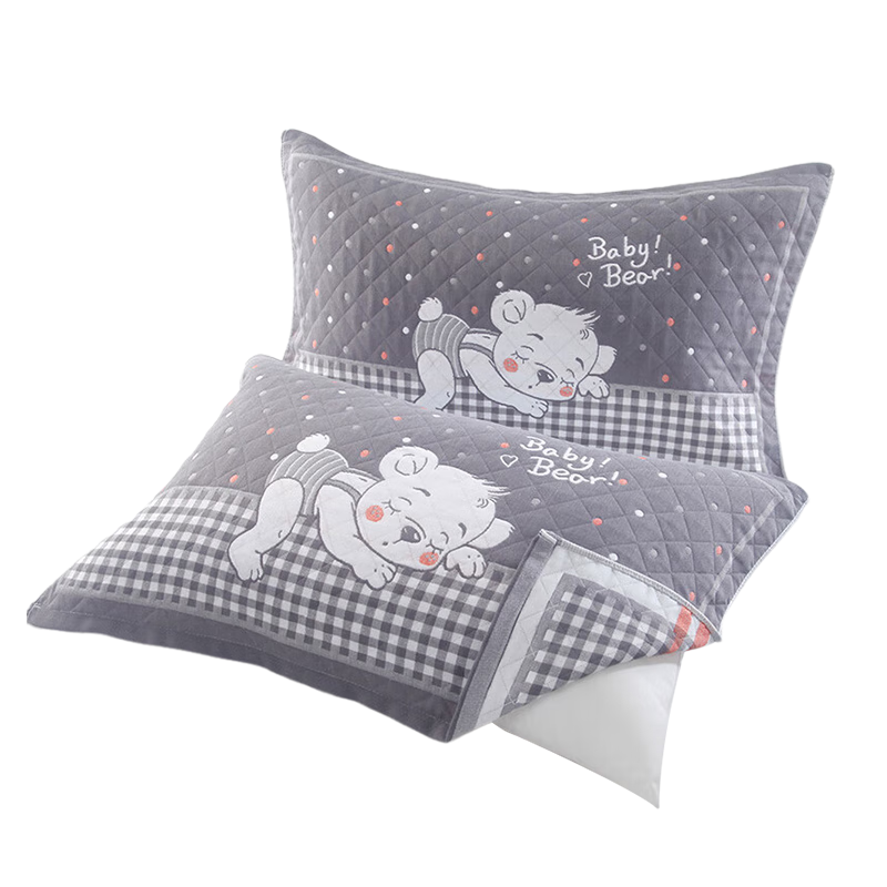 Grace 7A Antibacterial Three-Layer Jacquard Extra Large Thick Gauze Pillowcase, Polka Dot Bear Pattern - Gray, 78*52cm, One Pair
