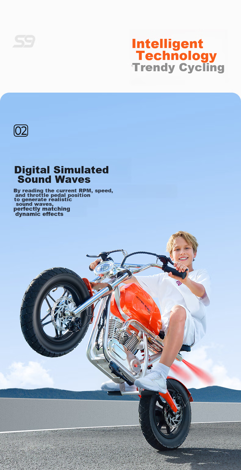Baofengqishi Youth Electric Motorcycle Two-Wheel Electric Toy Car for Ages 6-16, Rideable Adult Birthday Gift S9 Exploration Orange 9
