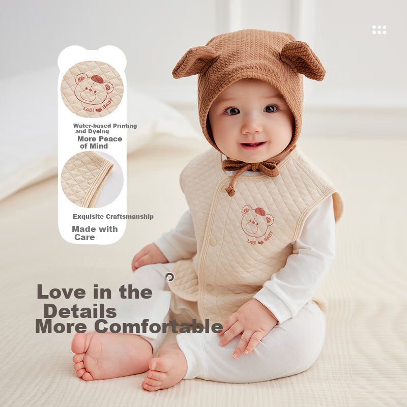 Labi Baby Children's Vest with Full Opening, Infant Vest for Spring And Autumn, Boys And Girls Home Wear Warm Waistcoat, Light Apricot Color, Size 80