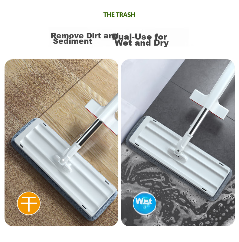 Youjialiangpin Flat Mop, 60CM Handle Length, 156CM Total Length, 3 Cloths Included, Household Use, No Hand Washing Required, Lazy Person's All-In Mop, Office And Commercial Cleaning Tool 2