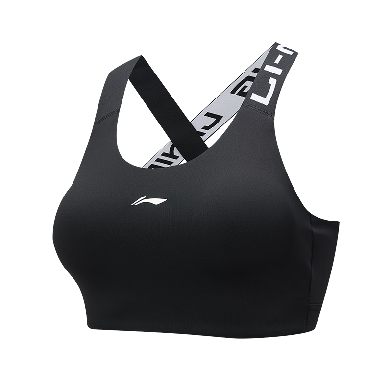 Li-Ning Women's Sports Bra, Yoga Fitness Bra with Medium Support, Quick-Drying Breathable Vest for Running, Black, Size L