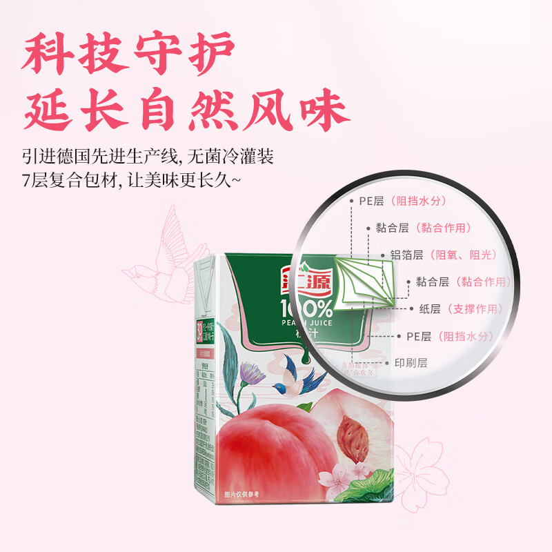 汇源100%桃汁整箱果汁健康饮料200ml*24盒节日送礼宴请