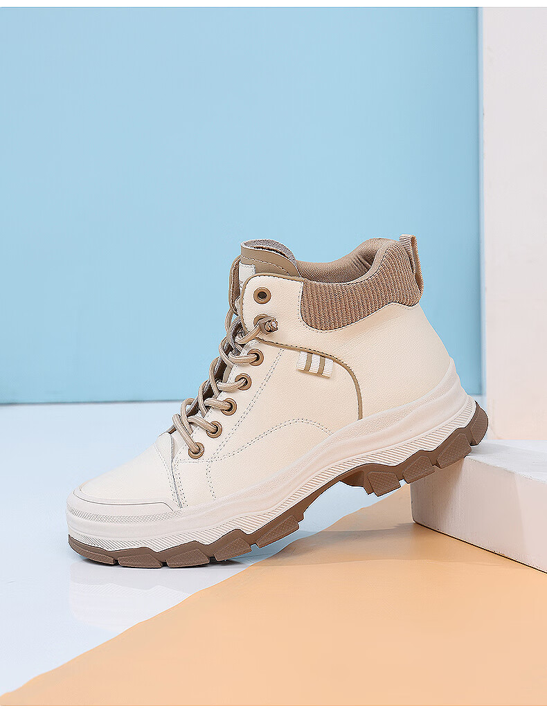 Red Dragonfly Women's Martin Boots Autumn Winter Fleece Lined Warm Slim High Top Casual Trendy Shoes WXC430022R Beige Gray Size 40 2