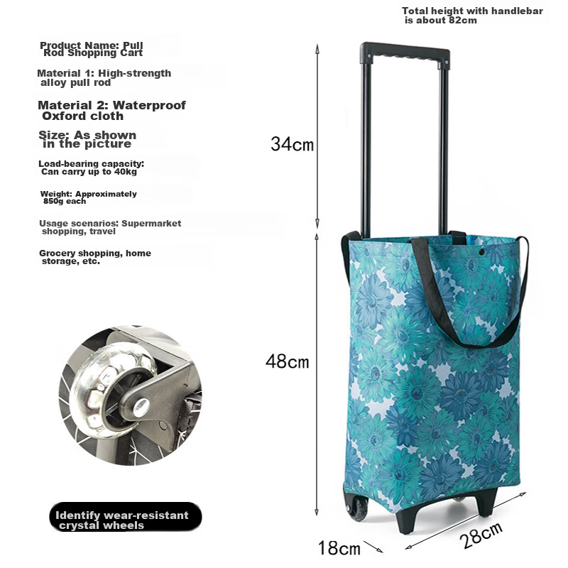 Shengnishangpin Folding Shopping Cart for Grocery Shopping, Portable Lightweight Trolley for Home Use, Peacock Blue