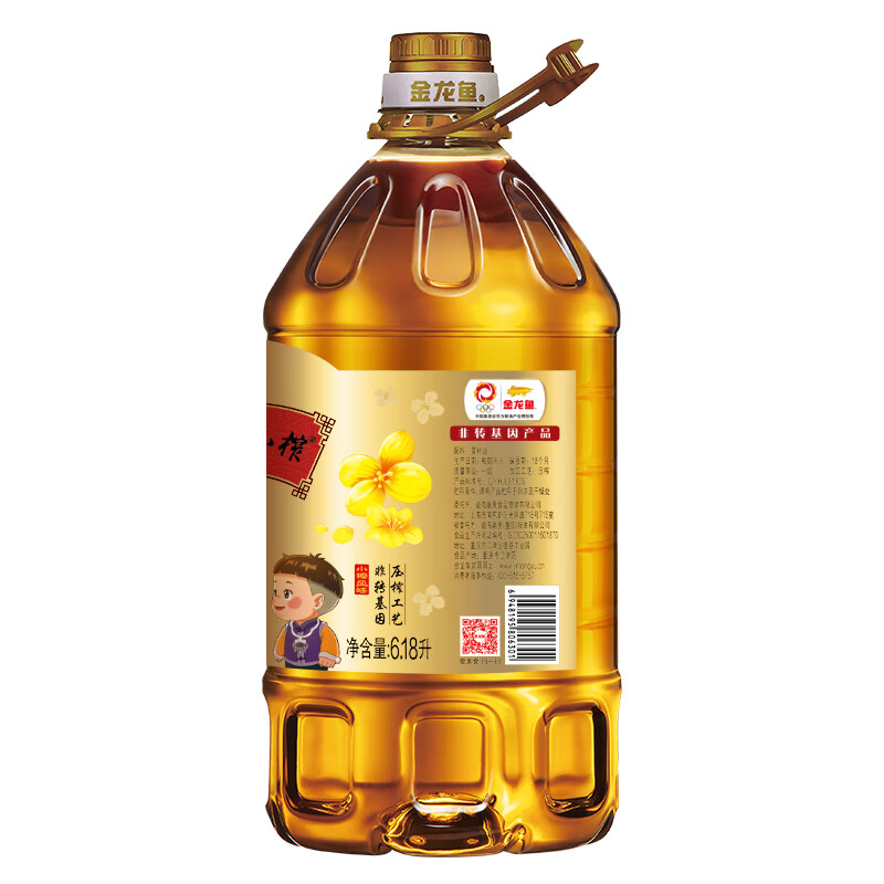 金龙鱼 食用油【保真菜籽油】 非转基因压榨 外婆乡小榨菜籽油6.18L