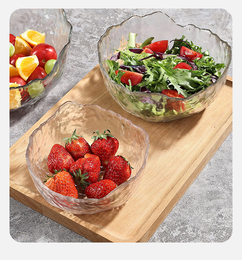 AOmeiyou Glass Salad Bowl, Soup Bowl, Transparent Glass Bowl Set, Vegetable And Fruit Plate, Dessert Bowl, Japanese Style 3-Piece Set 9