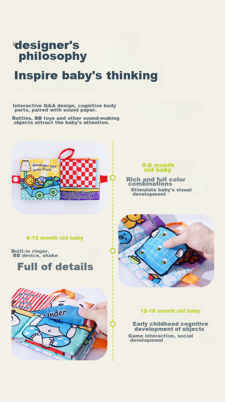 Jollybaby Black And White Cards for 0-3 Months Early Education, Baby Training Visual Cards, Black And White Teether, Small Cloth Book Gift 3