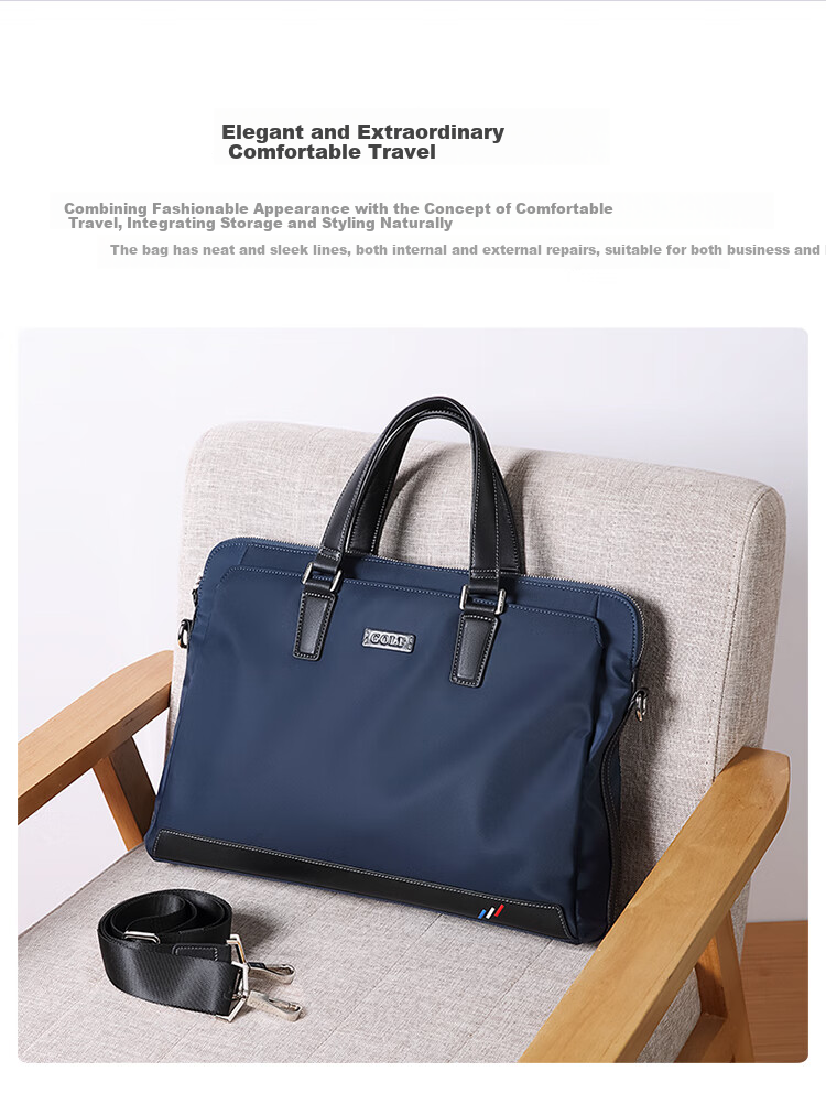 GOLF Business Briefcase for Men, Stylish Nylon Water-Resistant Large Capacity Handbag, Multifunctional Horizontal Style Shoulder Crossbody Casual Men's Bag 5I568364J Blue with Black 2