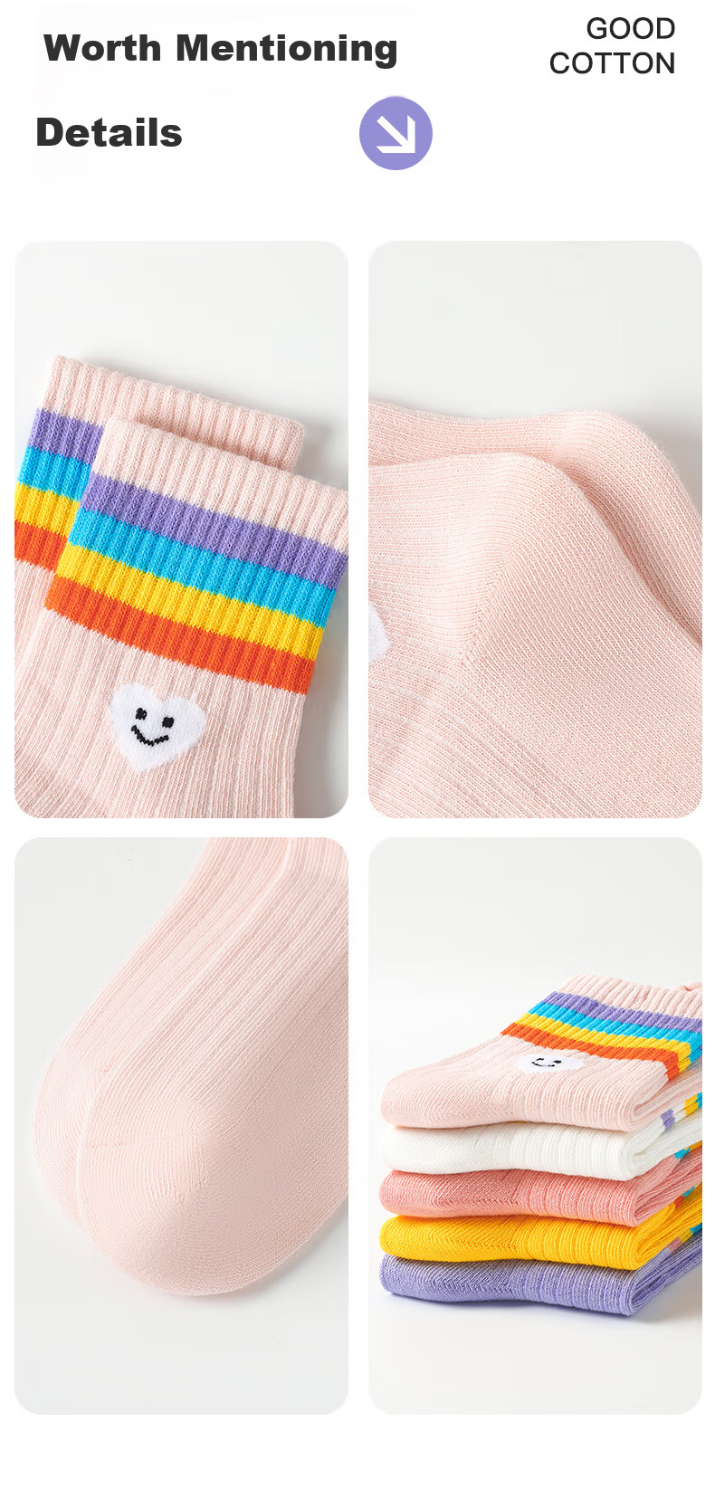 LangSha Kids Socks Girls Spring Autumn Winter Four Seasons Mid-Calf Comfortable Breathable Cotton Socks Cute Big Children 5 Pairs Pack 13