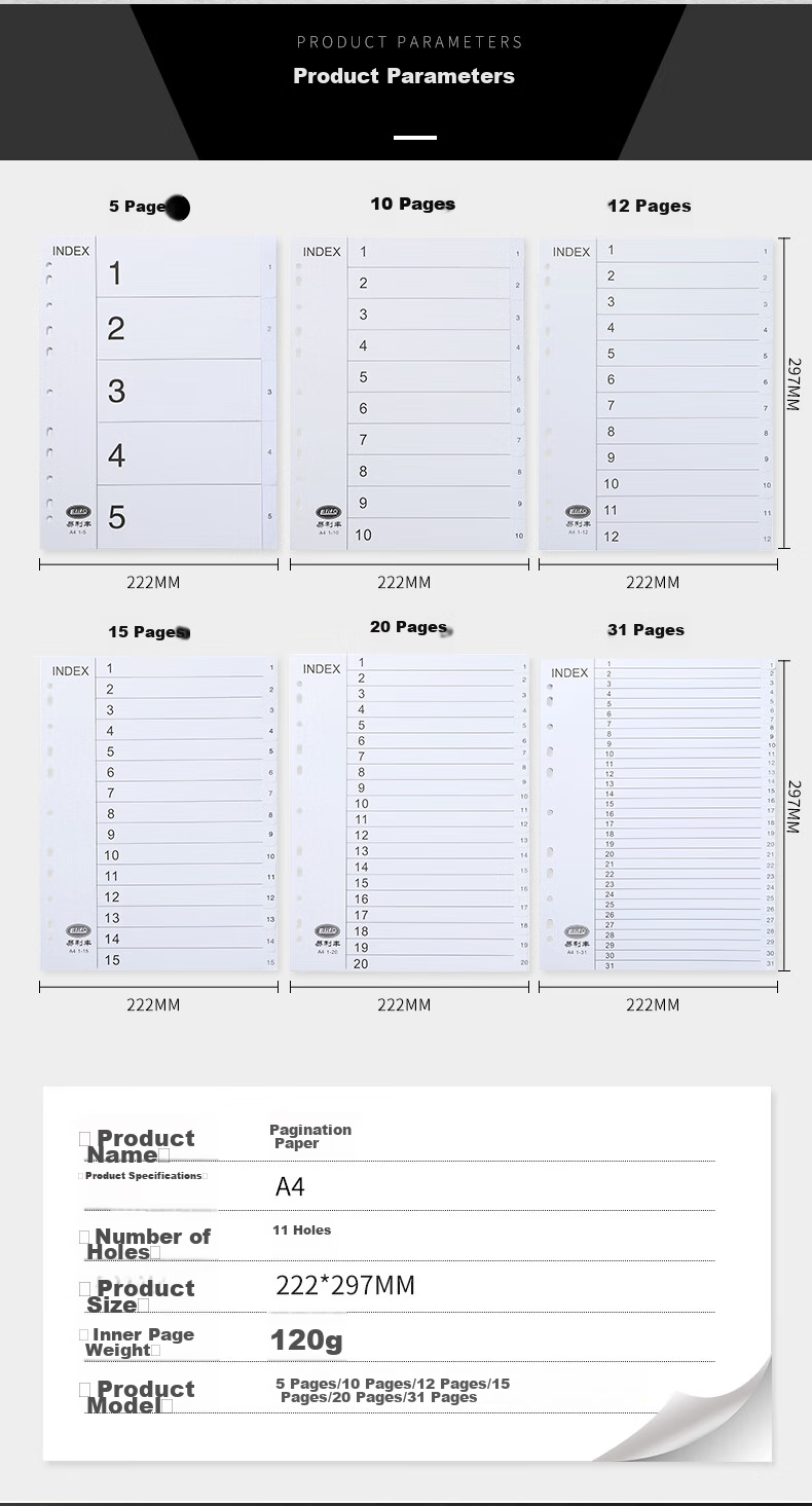 Elifo Page Separators, Index Dividers, Classification Paper, Loose-Leaf Paper, Paper Plastic Digital English Three-Hole Binder Specific, 12 Points Gray And White Paper, 12 Sheets 3