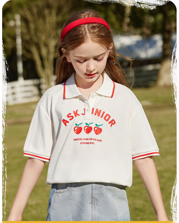 ASK JUNIOR Children's Clothing, Girls' T-Shirt, for Older Kids, Short-Sleeved Summer Wear, Sports Casual Breathable Polo Shirt, White, Size 120 2