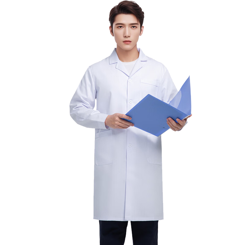 Gongpinxing Men's And Women's Long-Sleeve White Lab Coat, Work Uniform for Interns And Laboratory, Long Sleeves with Button Cuffs