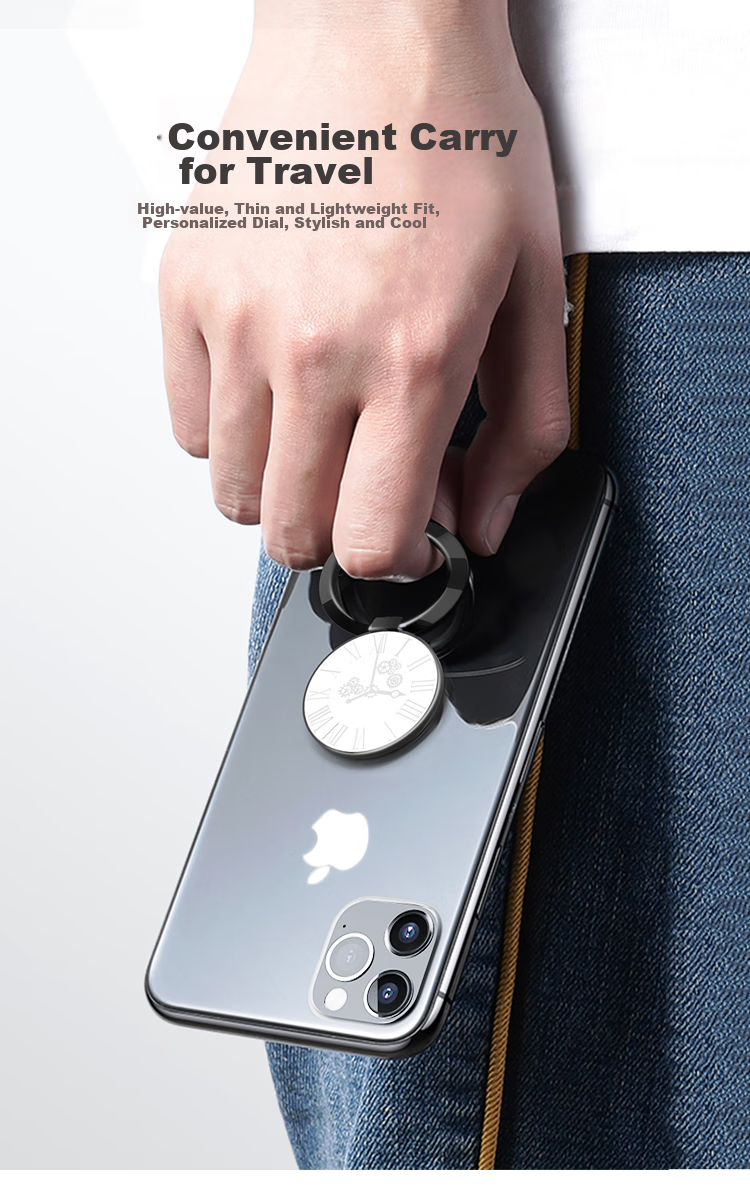 ESCASE Phone Ring Holder Desktop Stand Ultra-Thin Wristband Clip Lazy Ring Compatible with Car Magnetic Mount for Apple Huawei Xiaomi Universal Obsidian Black 11