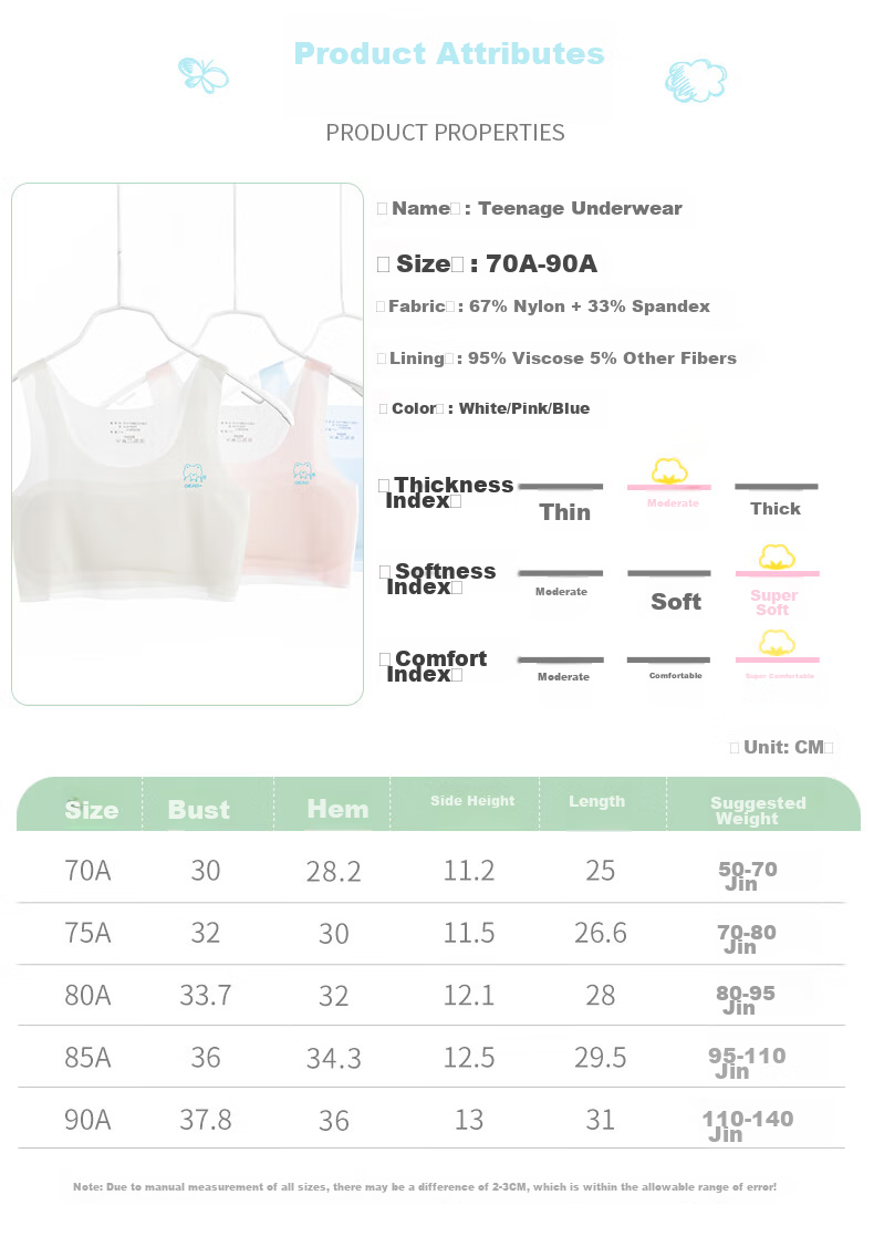 LangSha Girls' Underwear, Ice Silk Seamless Development Puberty Bra, Mesh Camisole for Elementary, Middle And High School Students, 75A 7